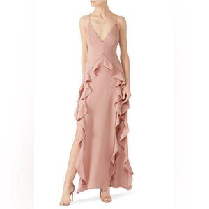 L'atiste By Amy Rose Halter Ruffle Gown Dress Two Slit Side Size MEDIUM NEW